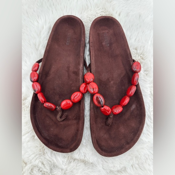 Staud Andre Slide Beaded thong sandals 41 US size 11 Clove Red Boho Preppy - Picture 4 of 10